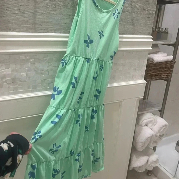 Unacoo long tiered maxi dress sleeveless girls xl green with blue flowers - Picture 6 of 14